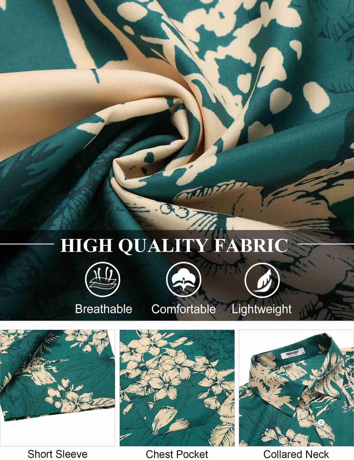 COOFANDY Men's Short Sleeve Hawaiian Shirts for Men Casual Button Down Shrts Summer Beach Shirts, Green - Palm Tree, 4X-Large