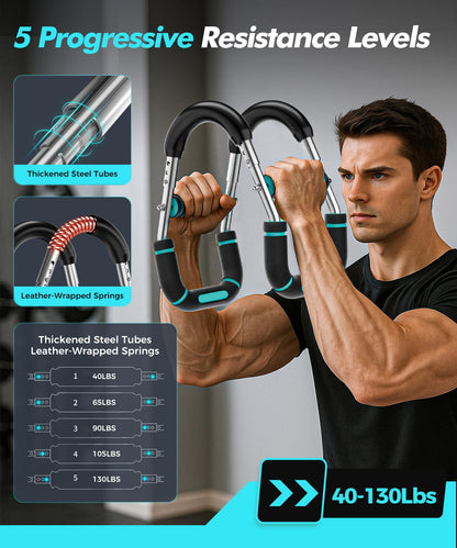 Twister Arm Trainer, Adjustable 5 Resistance Levels (40-130 lbs) Chest & Arm Workout Equipment for Men & Women, Ergonomic Home Gym Strength Trainer with Anti-Slip Handles & Carry Bag (Dark Blue)