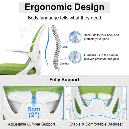 Primy Drafting Chair Tall Office Chair with Flip-up Armrests Executive Ergonomic Computer Standing Desk Chair with Lumbar Support and Adjustable Footrest Ring（Green）