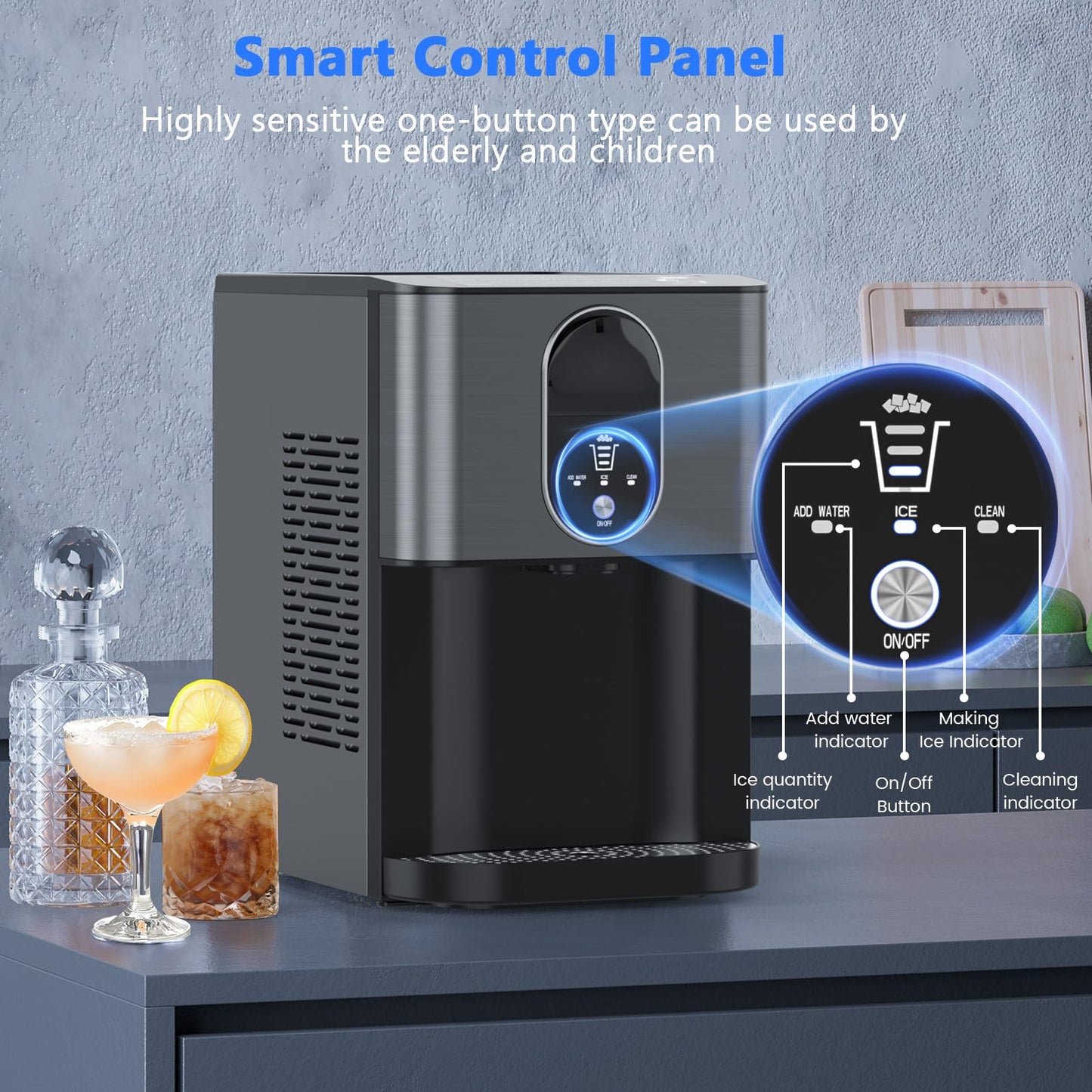 Nugget Ice Makers Countertop, Pebble Ice Maker Machine with Dispenser 44lbs/24H, Soft Chewable Pellet Ice Machine, 3.3lbs Ice Storage, Self-Cleaning Ice Maker for Home/Kitchen/Party/Office, Black