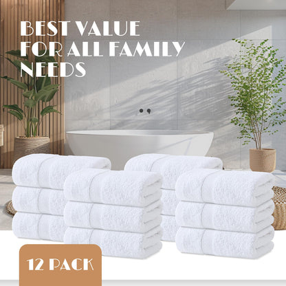 Wealuxe White Hand Towels for Bathroom [12 Pack] Cotton Hand Towel Bulk for Gym, Kitchen and Spa, 16x27 Inches Soft Highly Absorbent Quick Dry Terry Salon Towels