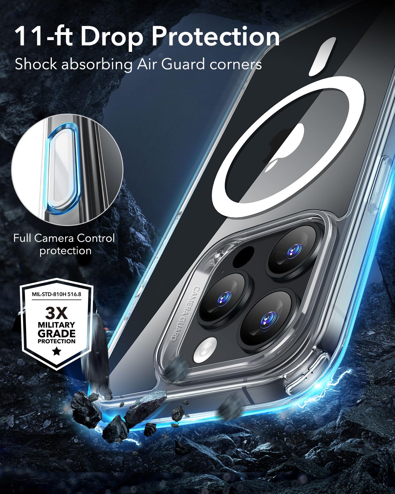 ESR for iPhone 16 Pro Max Case, Camera Control, Compatible with MagSafe, Shockproof Military-Grade Protection, Magnetic Phone Case for iPhone 16 Pro Max, Classic Hybrid Case (HaloLock), Clear