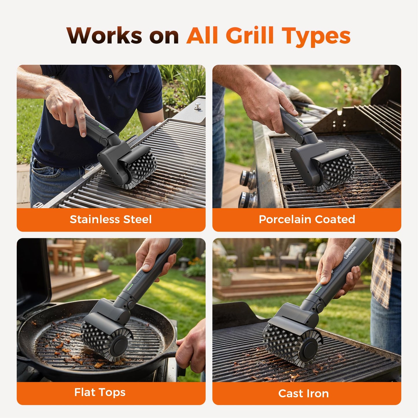 Leebein Electric Grill Brush for Outdoor, 2026 TikTok BBQ Grill Cleaner with 3 Heads, 3-Speed & Angle Adjust Cordless Rotary Grill Brush, 150Mins Runtime Grill Cleaning Brush for Barbecue Grates