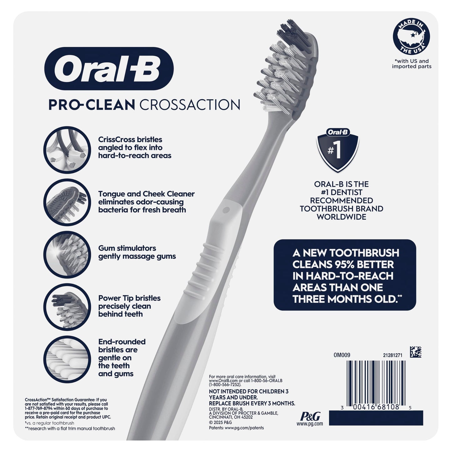 Oral-B Pro Clean Cross Action Toothbrushes, Deep Plaque Removal, 6 Count