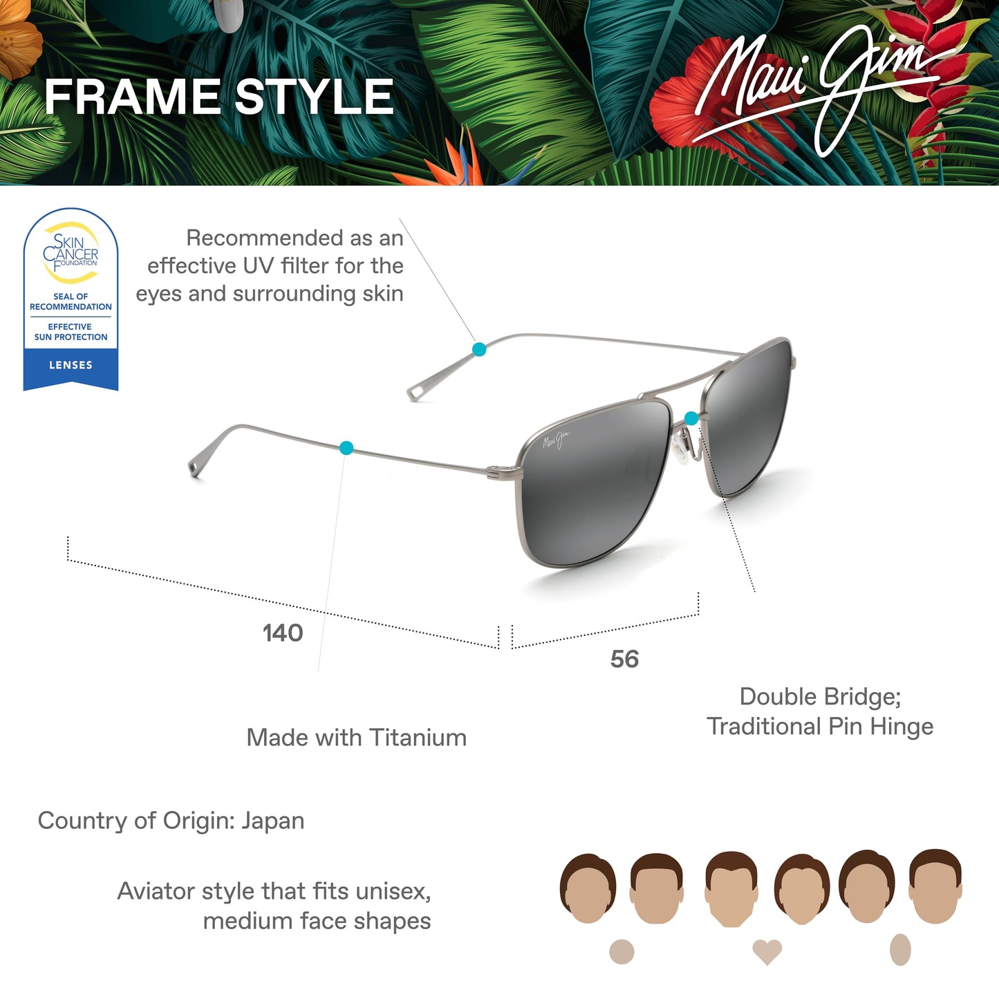 Maui Jim Men's Mikioi Polarized Aviator Sunglasses, Matte Titanium/Neutral Grey, Medium