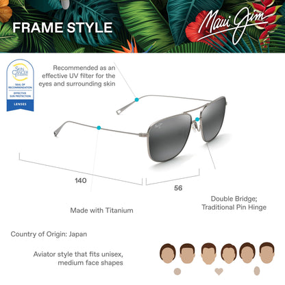 Maui Jim Men's Mikioi Polarized Aviator Sunglasses, Matte Titanium/Neutral Grey, Medium