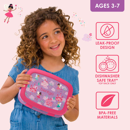 Bentgo® Kids Prints Leak-Proof, 5-Compartment Bento-Style Kids Lunch Box - Ideal Portion Sizes for Ages 3-7, Durable, Drop-Proof, Dishwasher Safe, & Made with BPA-Free Materials (Fairies)