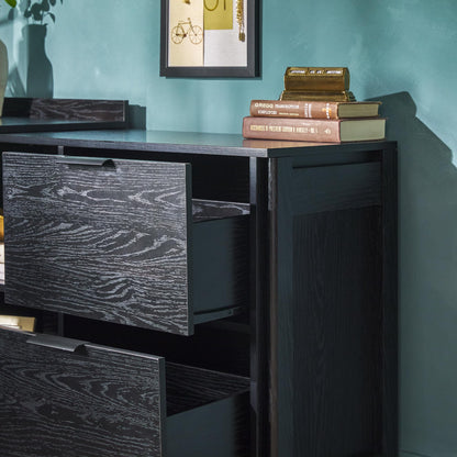 Walker Edison Transitional Office Design, Writing Desk with Drawers and Open Cubbies, Spacious Desktop, Reversible Fit, Complementary in Living Spaces, 49.75”L, Black