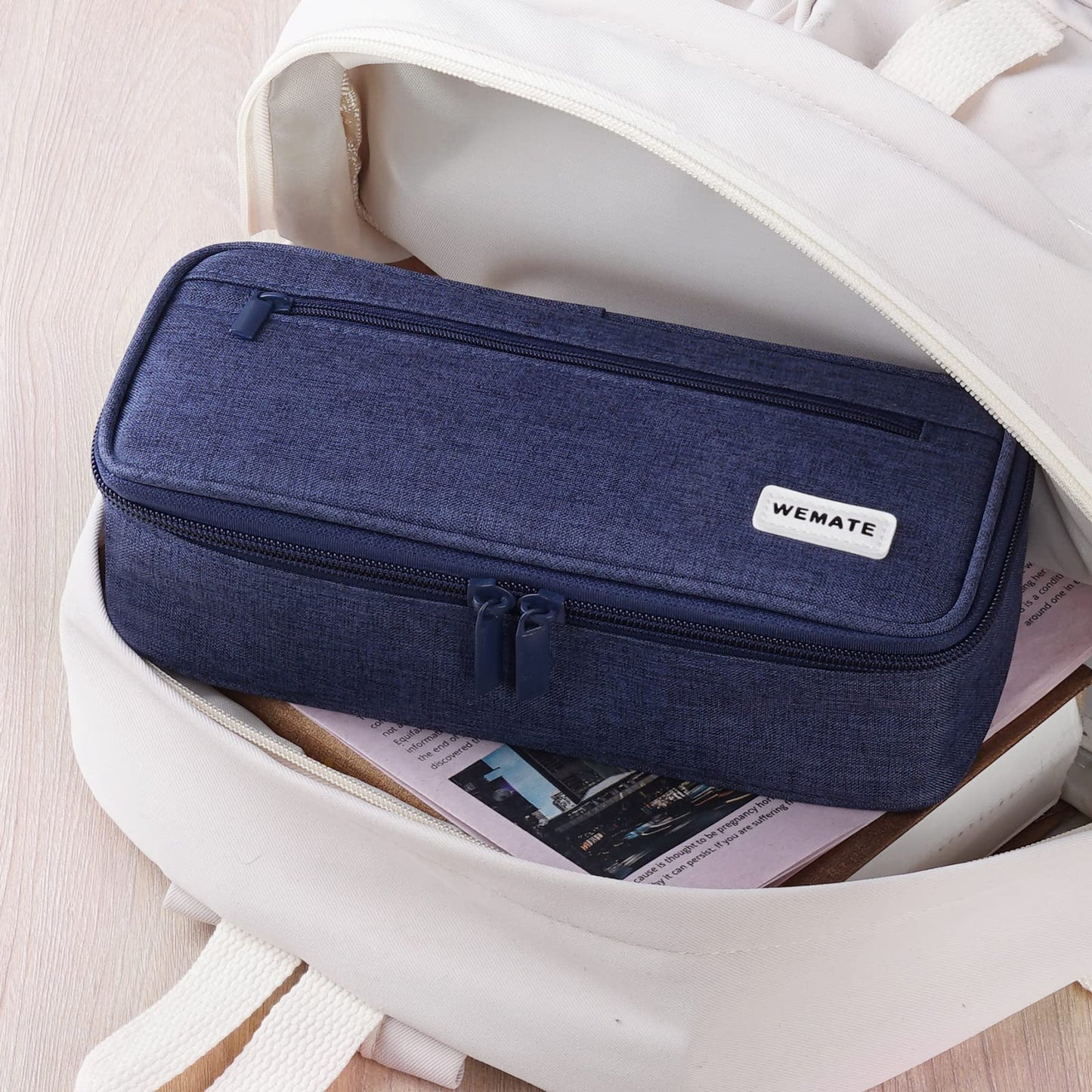 WEMATE Pencil Case, Large Storage Organizer for Stationery, Back - to - School Essential, Teacher Must - have, Big Pencil Pouch, Marker Case School Supplies for College & High School Blue