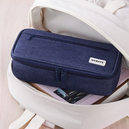 WEMATE Pencil Case, Large Storage Organizer for Stationery, Back - to - School Essential, Teacher Must - have, Big Pencil Pouch, Marker Case School Supplies for College & High School Blue