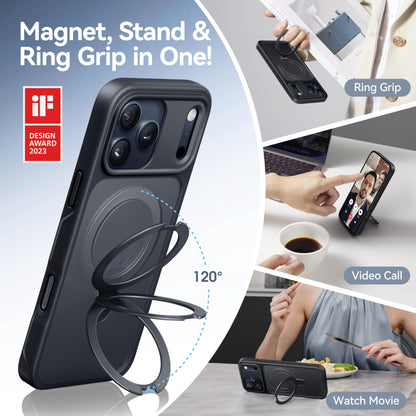 CASEKOO [Instant Black] for iPhone 17 Pro Case with Magnetic Ring Stand [Military Drop Protection] [Fit for MagSafe] Shockproof Translucent Matte Slim Phone Cover for iPhone 17 Pro Case 6.3 Inch