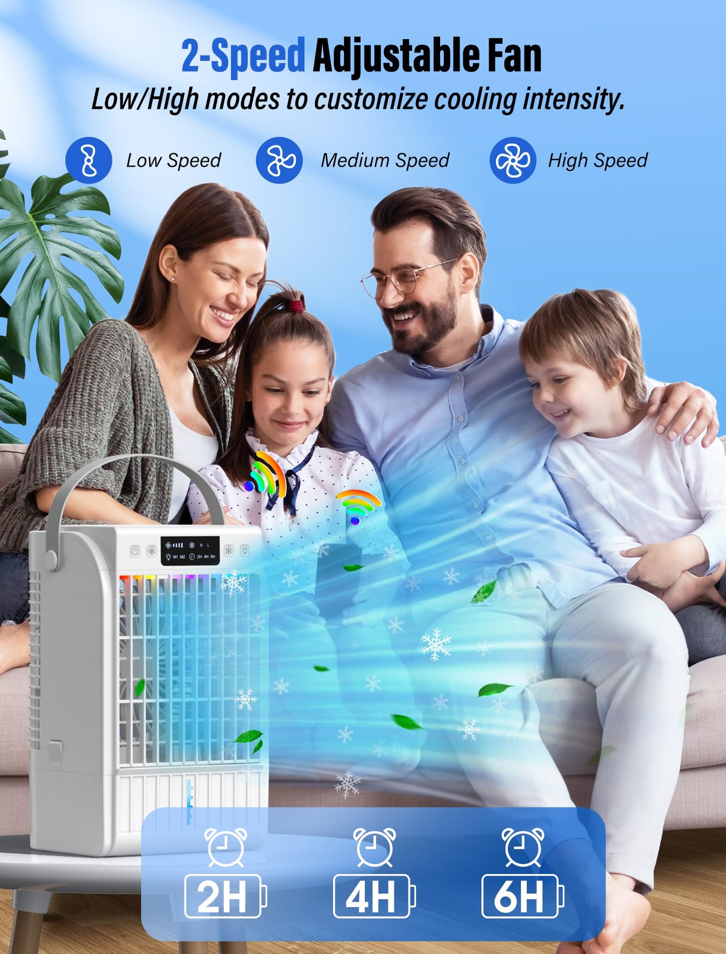 Portable Air Conditioners Fan,JYew AI Evaporative Mini Room Air Conditioners,Portable AC Unit Air Cooler with 4 in 1 Humidifier Fan Conditioner with 1500ML, 3 Speed AC Portable for Room (White)