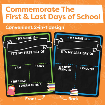 First Day of School Sign Board with Liquid Chalk Markers - 14”x11” Double-Sided & Reusable - My First and Last Day - Back to School Supplies Board for Kindergarten, Preschool