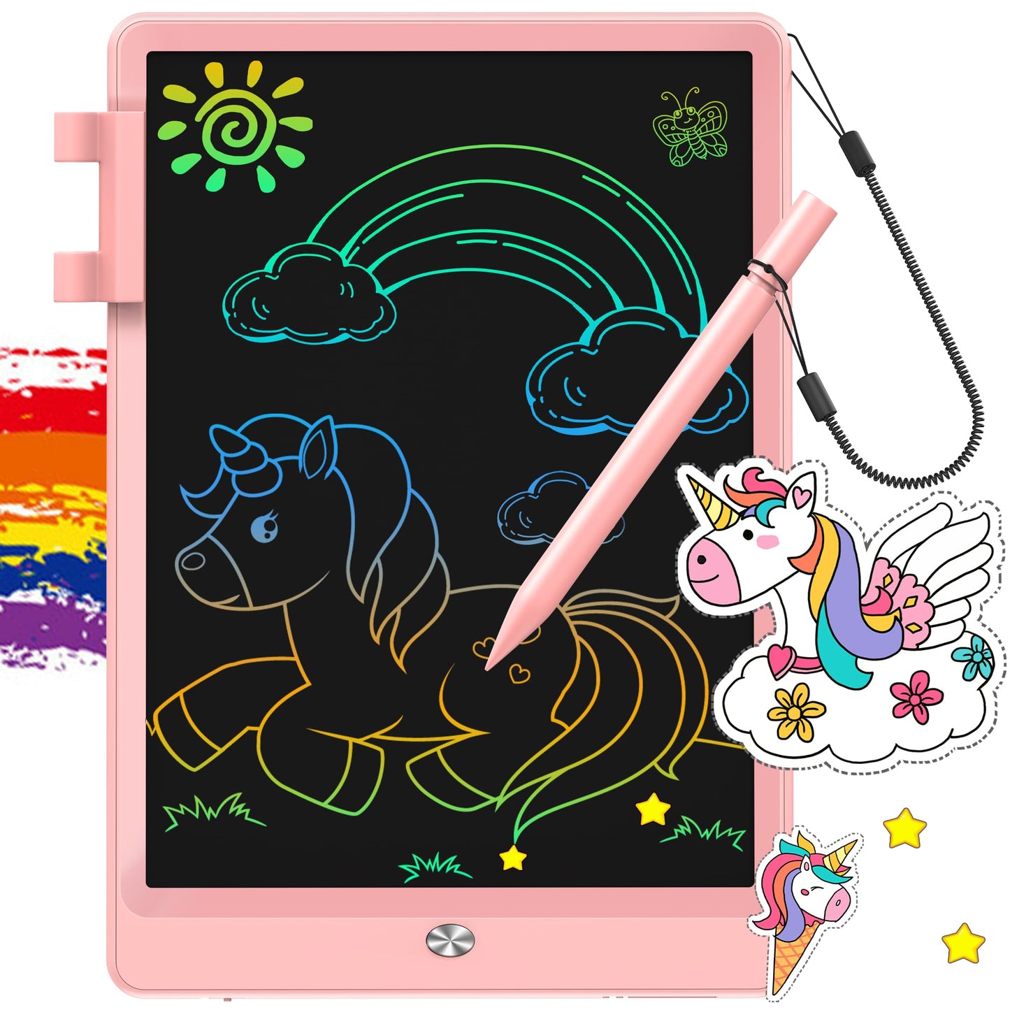 FLUESTON LCD Writing Tablet, Doodle Board Toys Gifts for 3-8 Year Old Girls Boys, 10 Inch Colorful Electronic Board Drawing Pad for Kids, Gifts for Toddler Educational Learning Travel Birthday, Pink