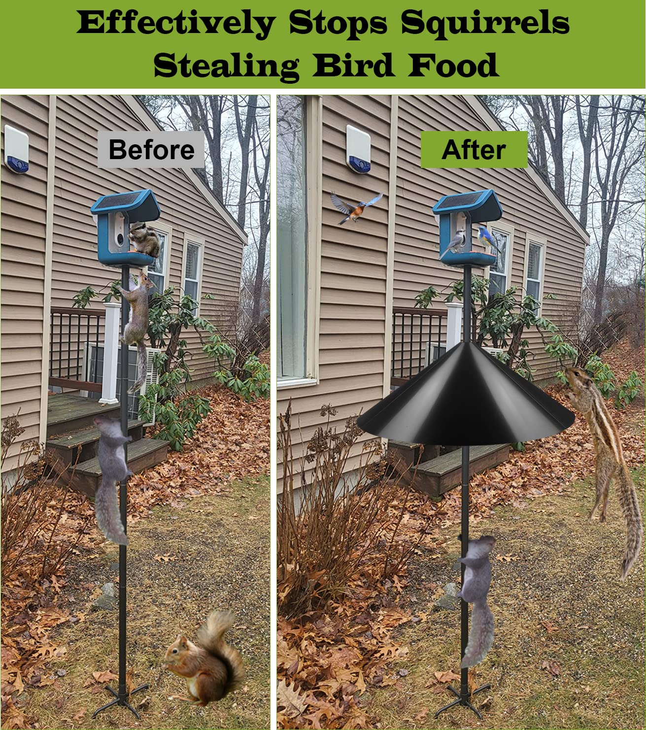 Ansionsol 19 Inch Wide Squirrel Baffle for Bird Feeder Pole, Outside Pole Mount Stopper & Bird House Guard for Outdoor Shepherd’s Hook, Black, 1 Pack