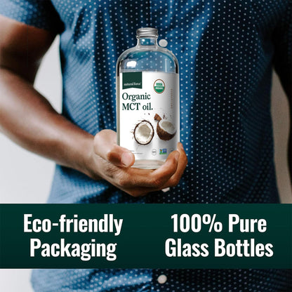 Natural Force Organic MCT Oil – Pure Glass Bottle – Made from 100% Virgin Coconut Oil + Certified Keto, Paleo, Kosher, Vegan & Non-GMO – Lab Tested for Quality and Purity - 32 Ounce