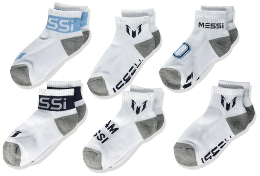 Messi Boys Lifestyle Ankle Socks, 6-Pack Kids Socks, Soft & Stretchy, Comfortable, White