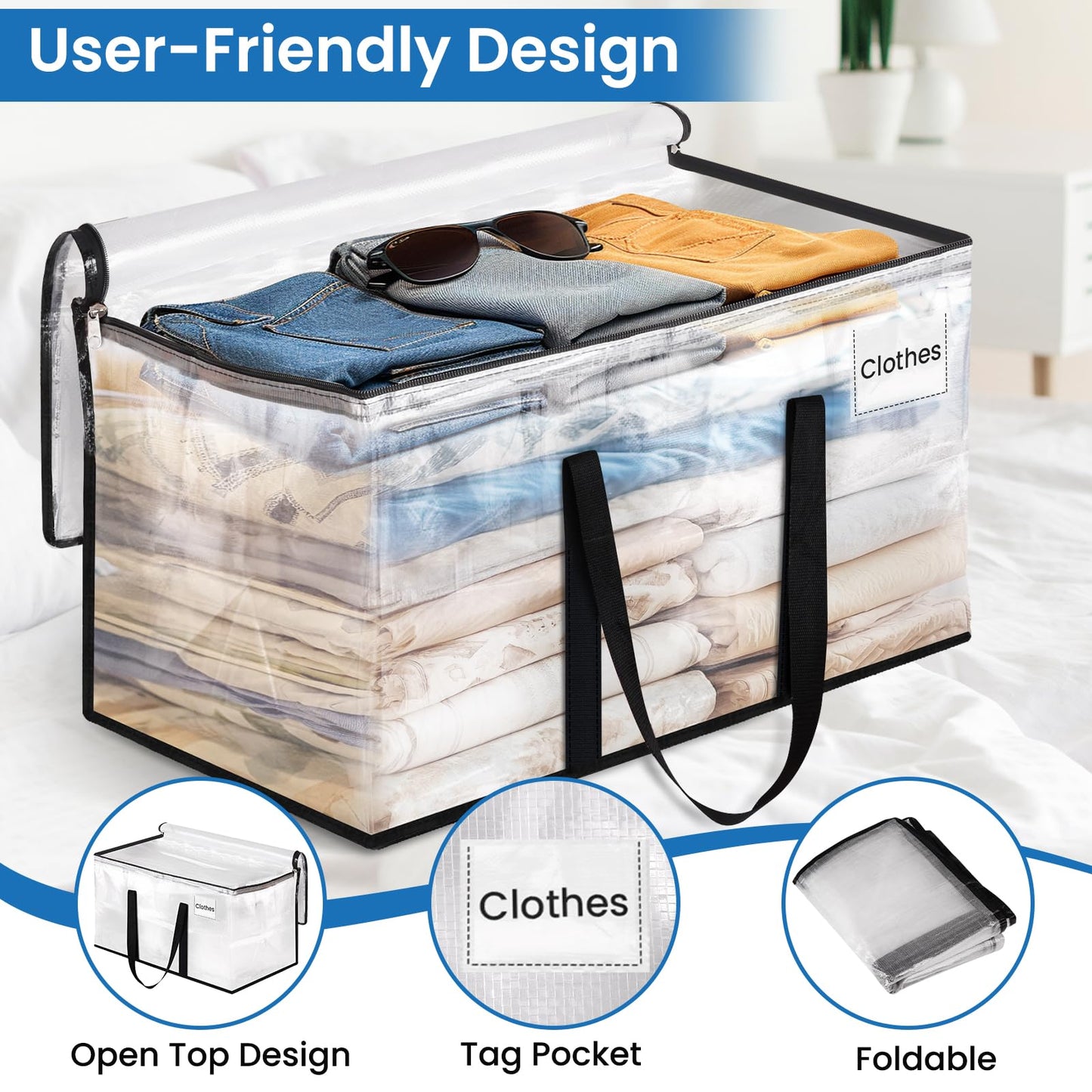 RoomHacks Clear Moving Bags Heavy Duty Extra Large, Moving Supplies with Reinforced Handle and Double Zipper, Storage Bags for Moving Essential, Packing Bags Alternative to Moving Box(6 Packs, Clear)