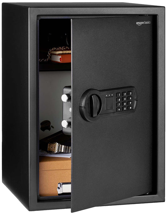 Amazon Basics Steel Home Security Electronic Safe with Programmable Keypad Lock for Documents, Jewelry, Valuables, 1.8 Cubic Feet, Black, 13.8"W x 13"D x 19.7"H