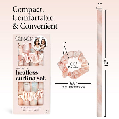Kitsch Satin Heatless Curling Set – Heatless Curls Overnight with 34" Hair Curler & 2 Satin Scrunchies – Comfortable Hair Curlers to Sleep In for Frizz-Free, No Heat Damage Styling - Sunset Tie Dye