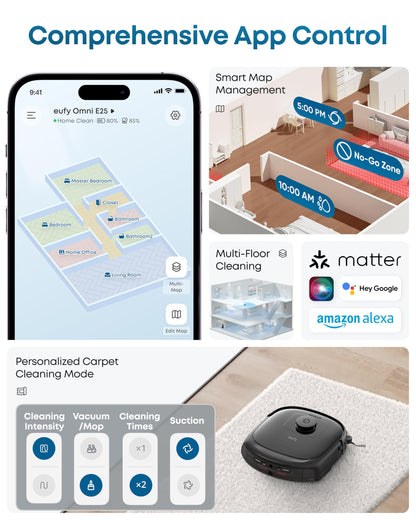 eufy Robot Vacuum E25, HydroJet System with Roller Mop, 20,000 Pa Turbo High Suction, All-in-One Robot Vacuum and Mop Combo for Home, Edge-to-Corner Cleaning, Zero-Tangle Design, AI Obstacle Avoidance