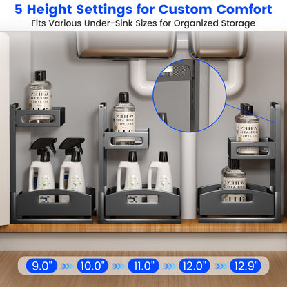 Under Sink Organizer,2 Pack Height Adjustable Under Sink Organizers and Storage, 2 Tier Under Sink Storage for Kitchen Bathroom Cabinet