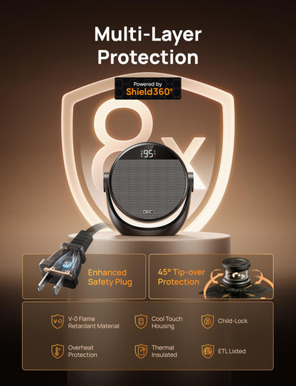 Dreo Space Heater 1500W, 60° Adjustable Tilt, 10.5ft/s Portable Electric Heaters for Indoor Use with Thermostat, 8 Safety Protections, 3 Modes, Remote, Quiet Desk Heater for Bedroom, Office, Black