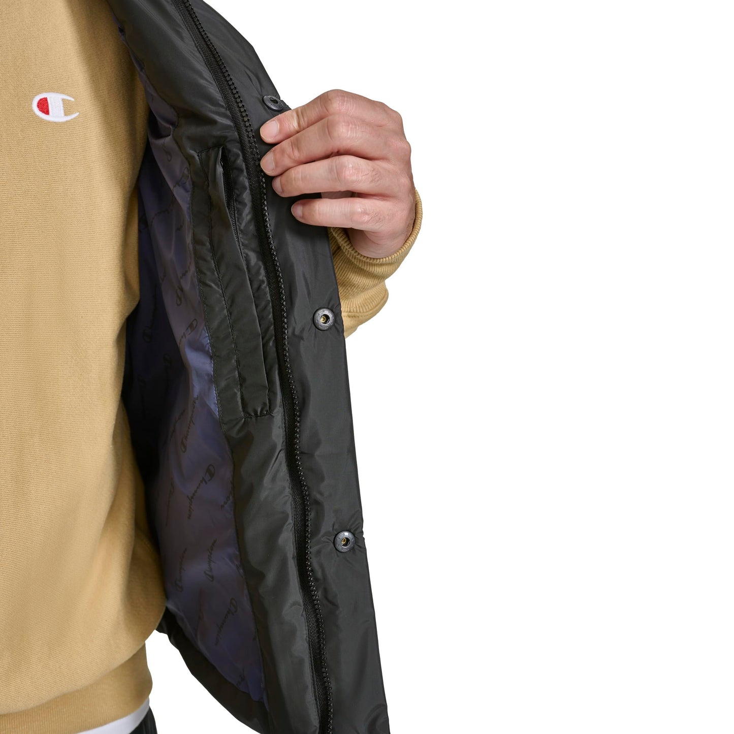 Champion Men's Puffer Vest with Logo, Black