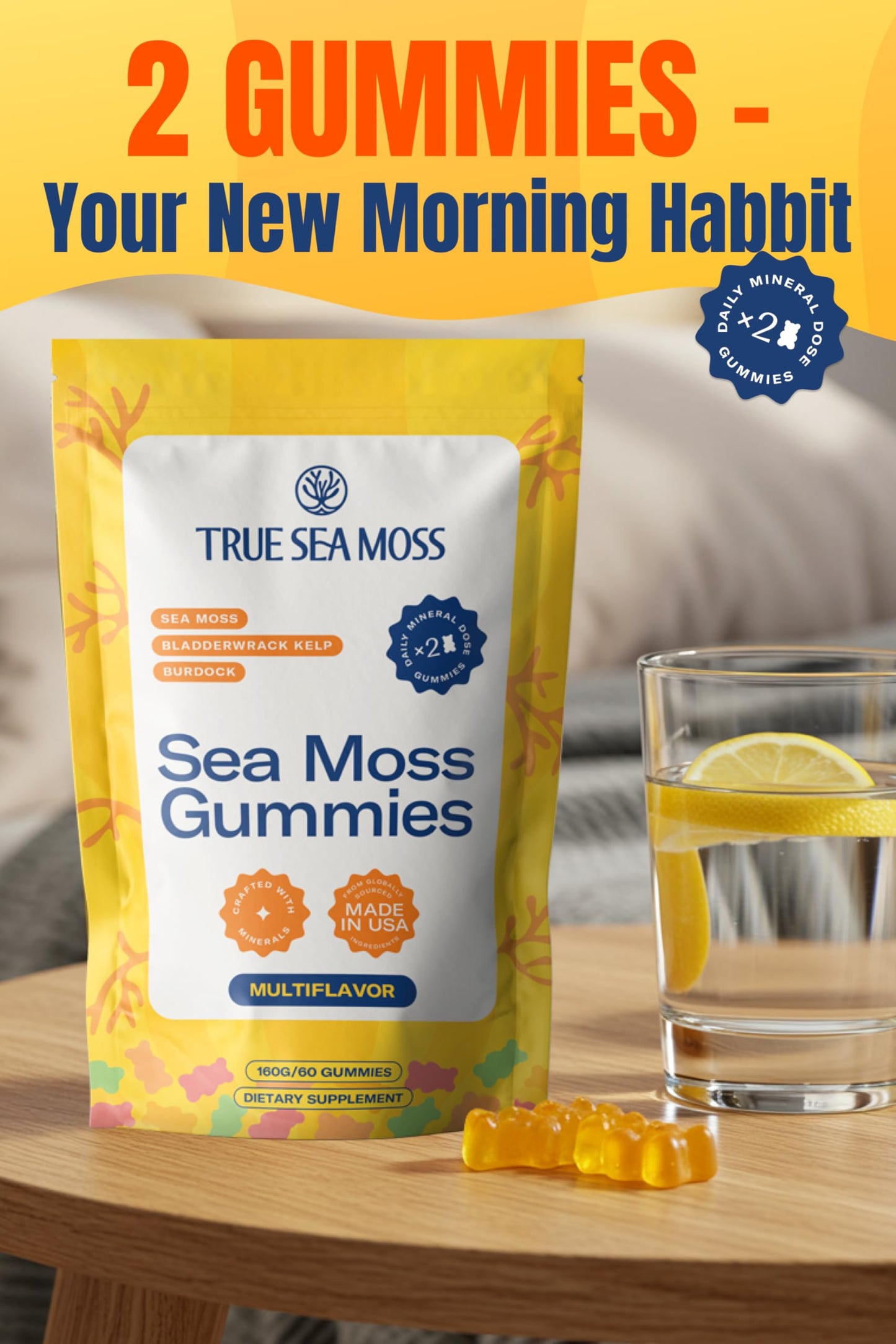 TrueSeaMoss Sea Moss Gummies with Bladderwrack & Burdock Root – Vegan Formula for Adults & Kids – Fruity Flavor – 60 Gummies (Pouch May Vary)