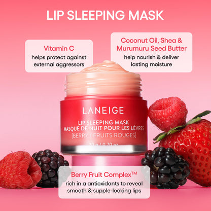 LANEIGE Lip Sleeping Mask, Berry: Nourishing Overnight Lip Treatment with Vitamin C, Shea & Murumuru Butter for Hydrating Dry, Flaky Lips