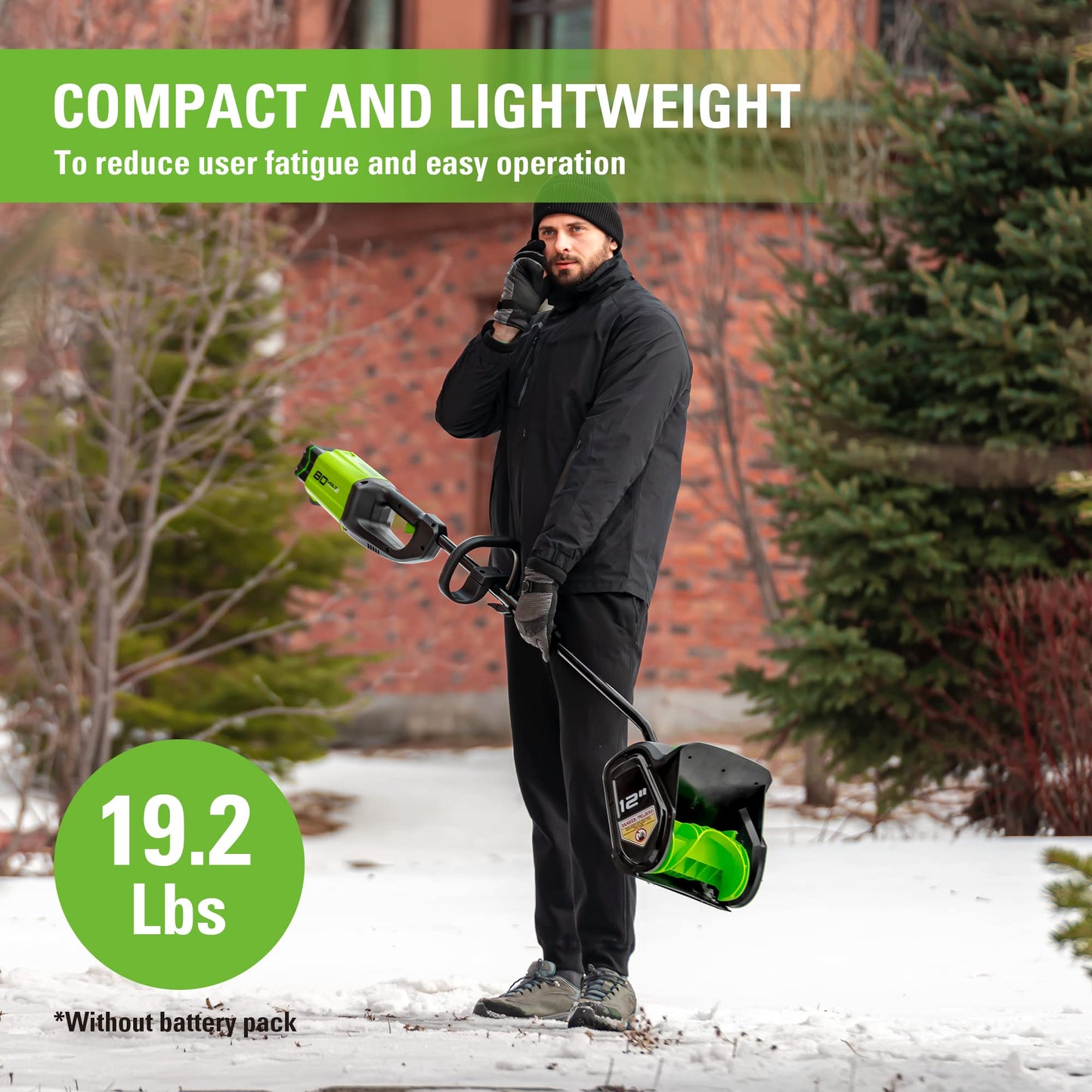 Greenworks 80V (75+ Compatible Tools) 12” Brushless Cordless Snow Shovel, 2.0Ah Battery and Charger Included