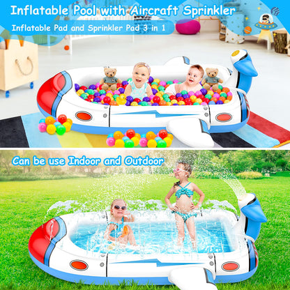 Kiddie Pool for Toddlers, Splash Pad for Kids Ages 4-8, 68" Inflatable 3-in-1 Swimming Pool for Kids, Backyard and Outside Sprinkler Play Mat Wading Pool for 3 4 5 6 Year Old Kids