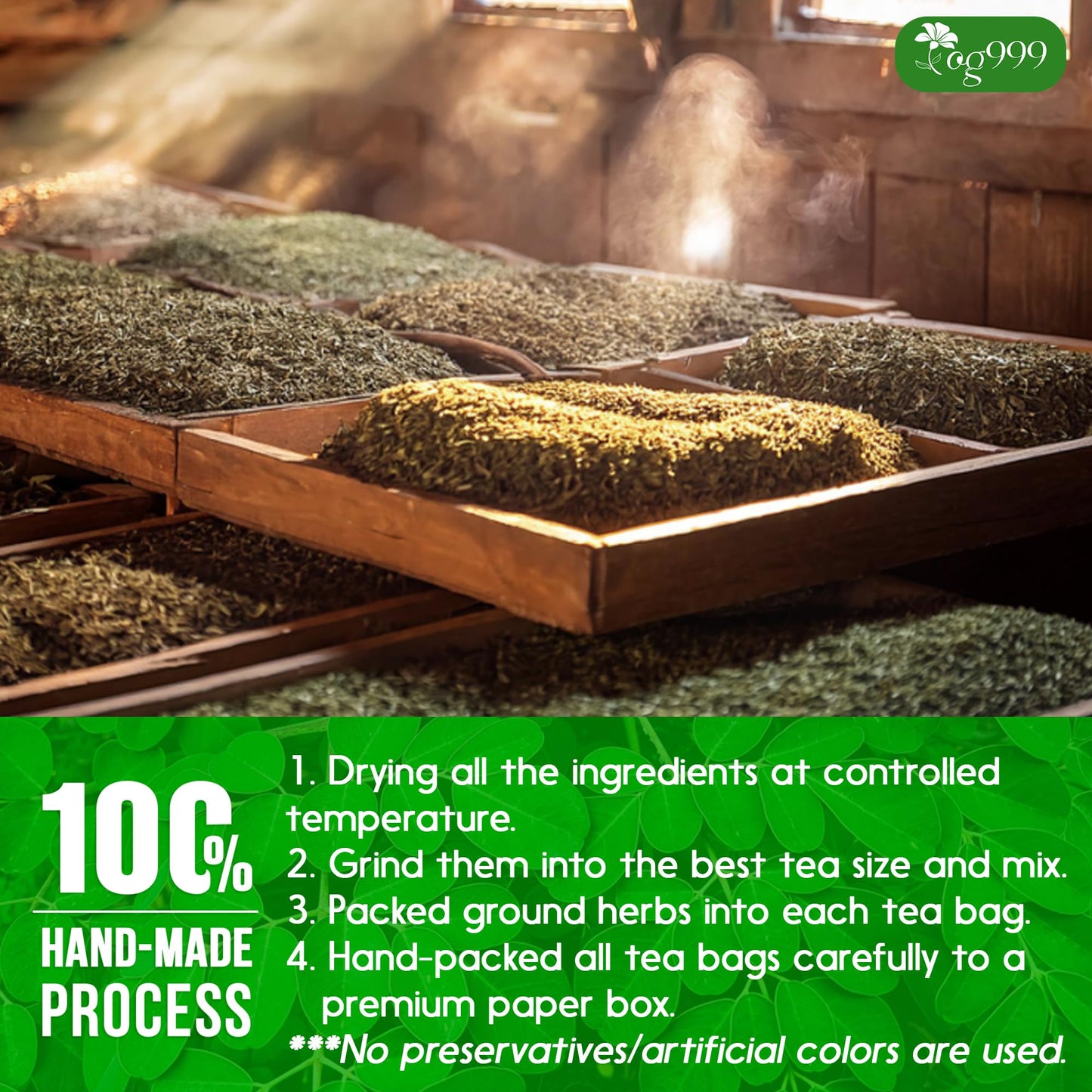 TOG999, Premium 20 Tea bags Super Moringa Herbal Tea, Special Blend of Moringa Leaves, Spearmint Leaves, Ginger, Lemon Peel and Chamomile. No Sugar, No Caffeine, No Gluten, Vegan.