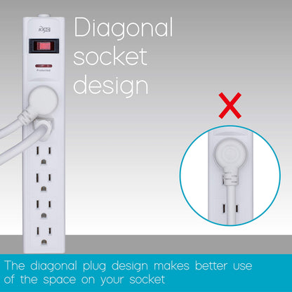 KMC 6-Outlet Surge Protector Power Strip with 10-Foot Cord, 1200 Joule, Overload Protection