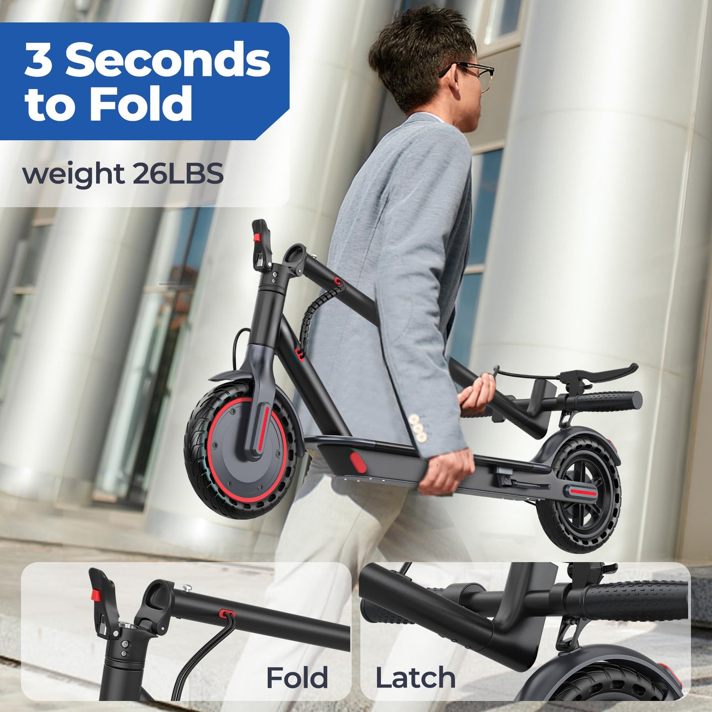 Maxshot Electric Scooter, 8.5" /10" /14" Tire, 16/19/22 Mph Top Speed, 12/16/21/27/28/49/50 Miles Long Range, Folding Escooter for Adults and Kids with Seat Bag, Dual Braking, Dual Suspension, App