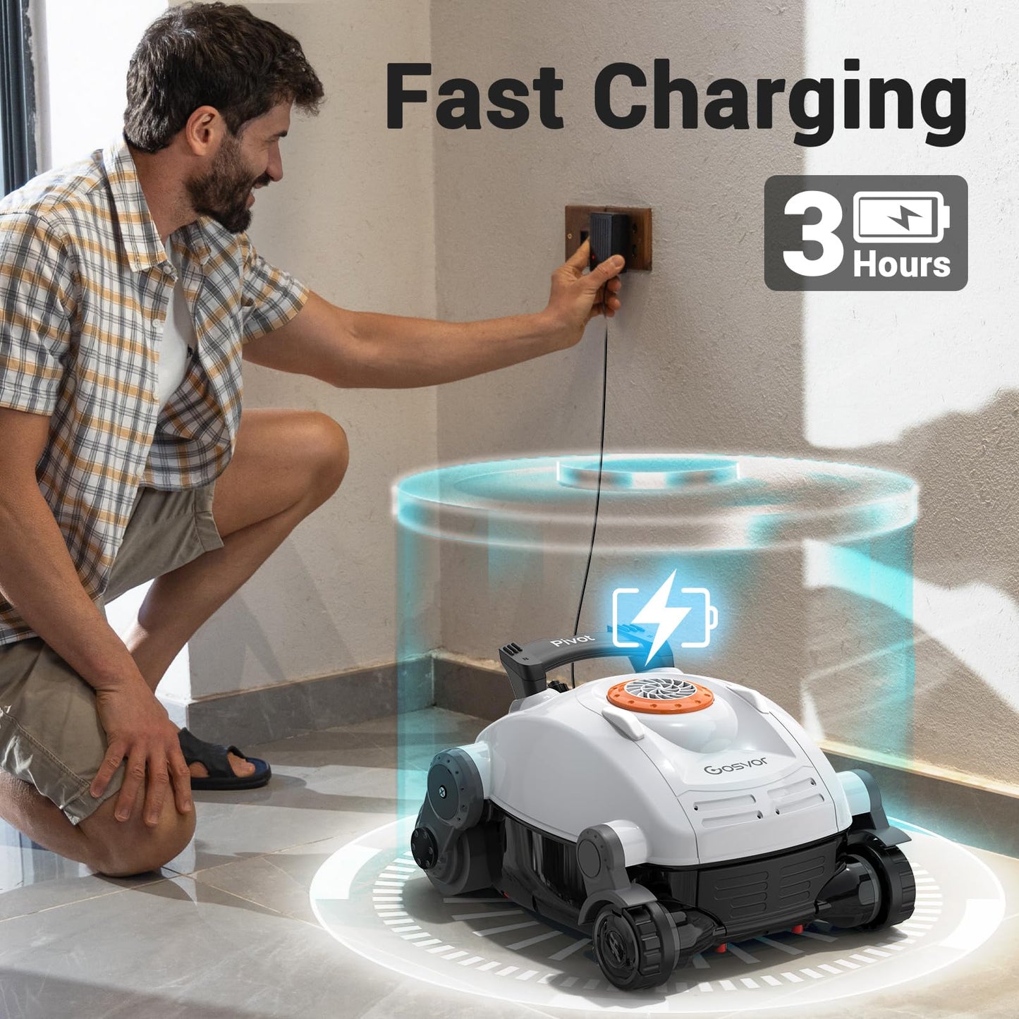 Gosvor Pivot Cordless Robotic Cleaner,Wall Climbing,Extended Battery Life,Self-Parking,Automatic Pool Vacuum for Inground Pools up to 1,100 Sq.ft,White