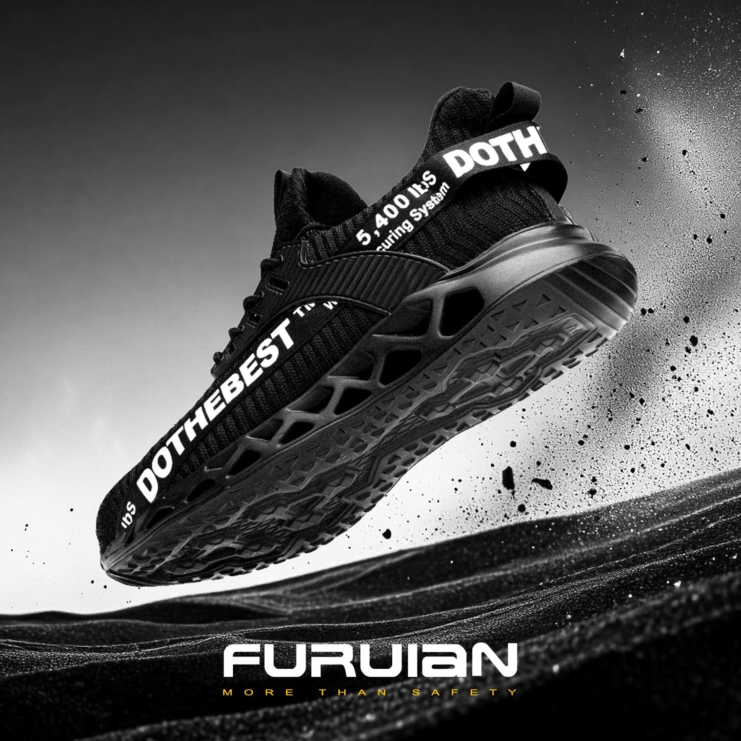 Furuian Steel Toe Sneakers for Men Women Lightweight Safety Shoes Comfortable Puncture Proof Slip On Indestructible Work Shoes Black
