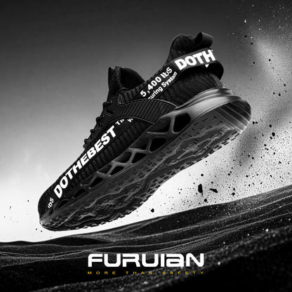Furuian Steel Toe Sneakers for Men Women Lightweight Safety Shoes Comfortable Puncture Proof Slip On Indestructible Work Shoes Black