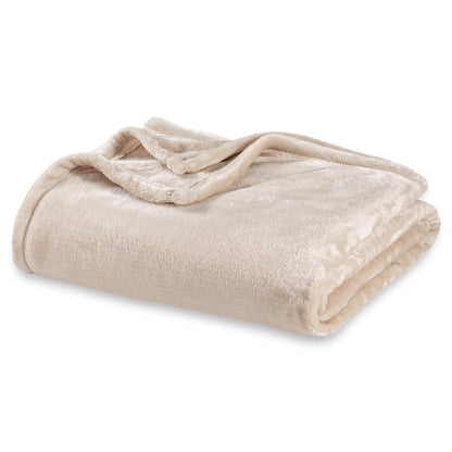 Berkshire Blanket Classic VelvetLoft® Solid Bed Blanket Queen Size, Lightweight Soft Fuzzy Plush Blanket for Bed and Couch, Grain, 90x90 Inches
