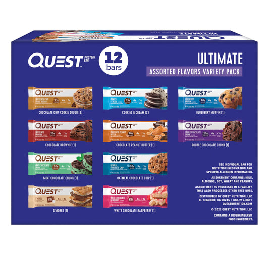 Quest Nutrition Ultimate Variety Pack Protein Bars, High Protein, Low Carb, Gluten Free, Keto Friendly, 12 Count