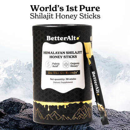 Better Alt Pure Himalayan Shilajit Sticks with Organic Honey, Saffron | Easy to Consume Shilajit| 30 Sticks for Energy Boost & Immune Support, 85+ Trace Minerals, 75%+ Fulvic Acid