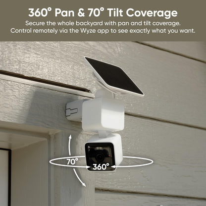 WYZE Solar Cam Pan (Flagship Model), Wireless Outdoor Cam Pan, 2K 360° Pan-Tilt Battery Powered 2.4GHz Wi-Fi Cameras for Home Security, AI Motion Detection, Color Night Vision (Renewed)