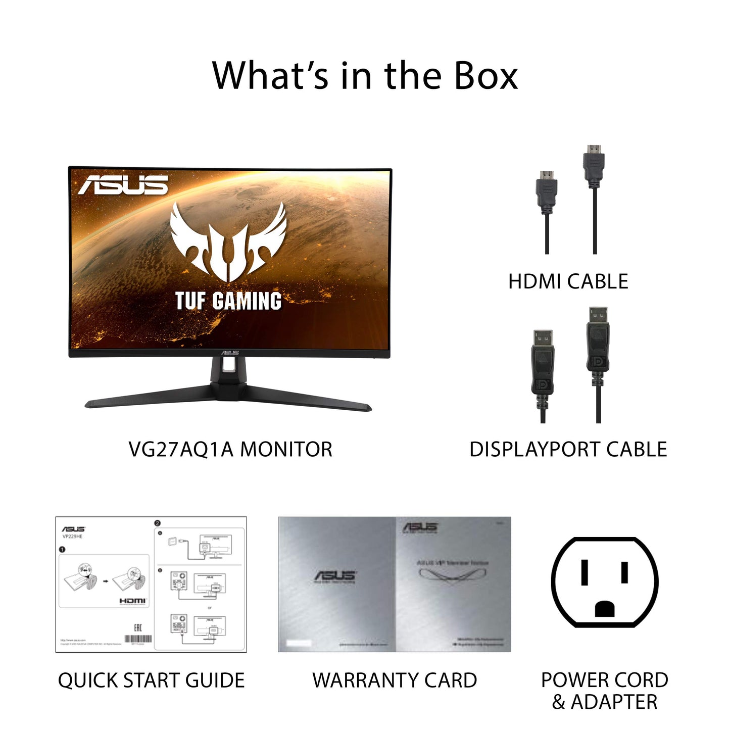 ASUS TUF Gaming 27" 2K HDR Monitor (VG27AQ1A) - QHD (2560 x 1440), IPS, 170Hz (Supports 144Hz), 1ms, Extreme Low Motion Blur, Speaker, G-SYNC Compatible, VESA Mountable, DisplayPort, HDMI,BLACK