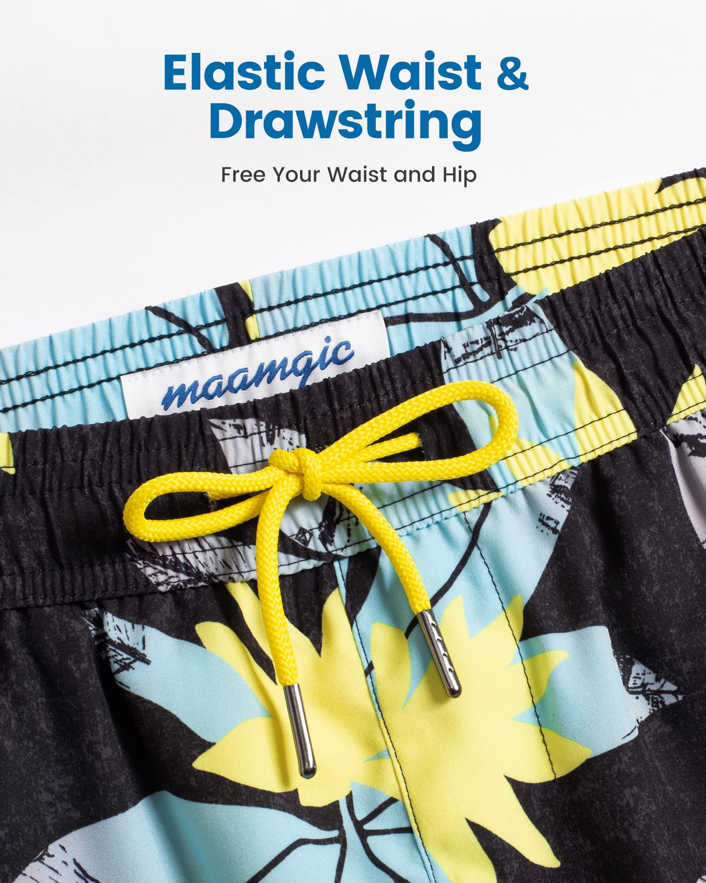 maamgic Mens Swim Trunks with Compression Liner 5" Stretch Athletic Swimming Shorts Quick Dry with Zipper Pockets No-Chafing Board Shorts Black-Blue Lotus Medium