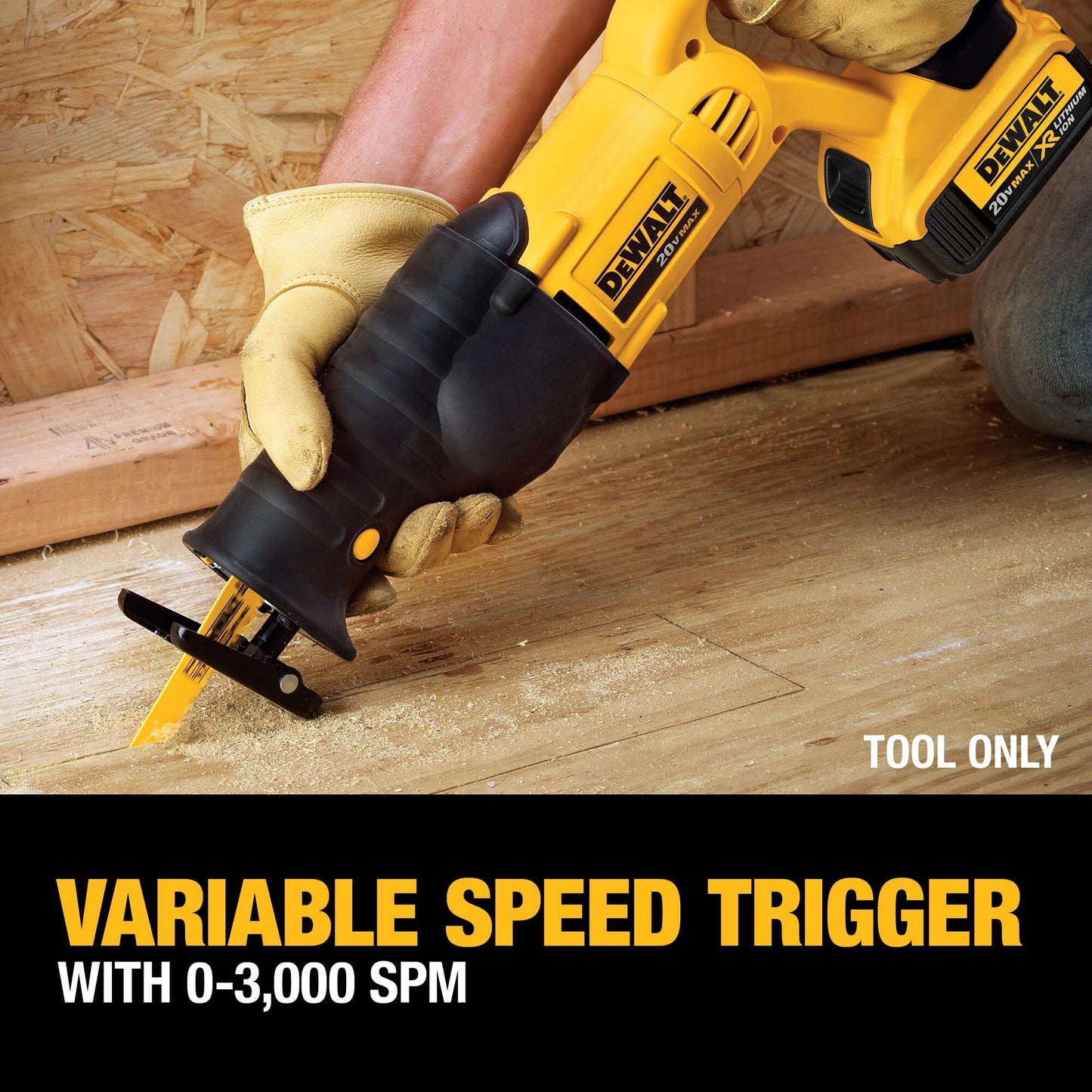 DEWALT 20V MAX Reciprocating Saw, 3,000 Strokes Per Minute, Variable Speed Trigger Cordless Saw, Tool Only (DCS380B)