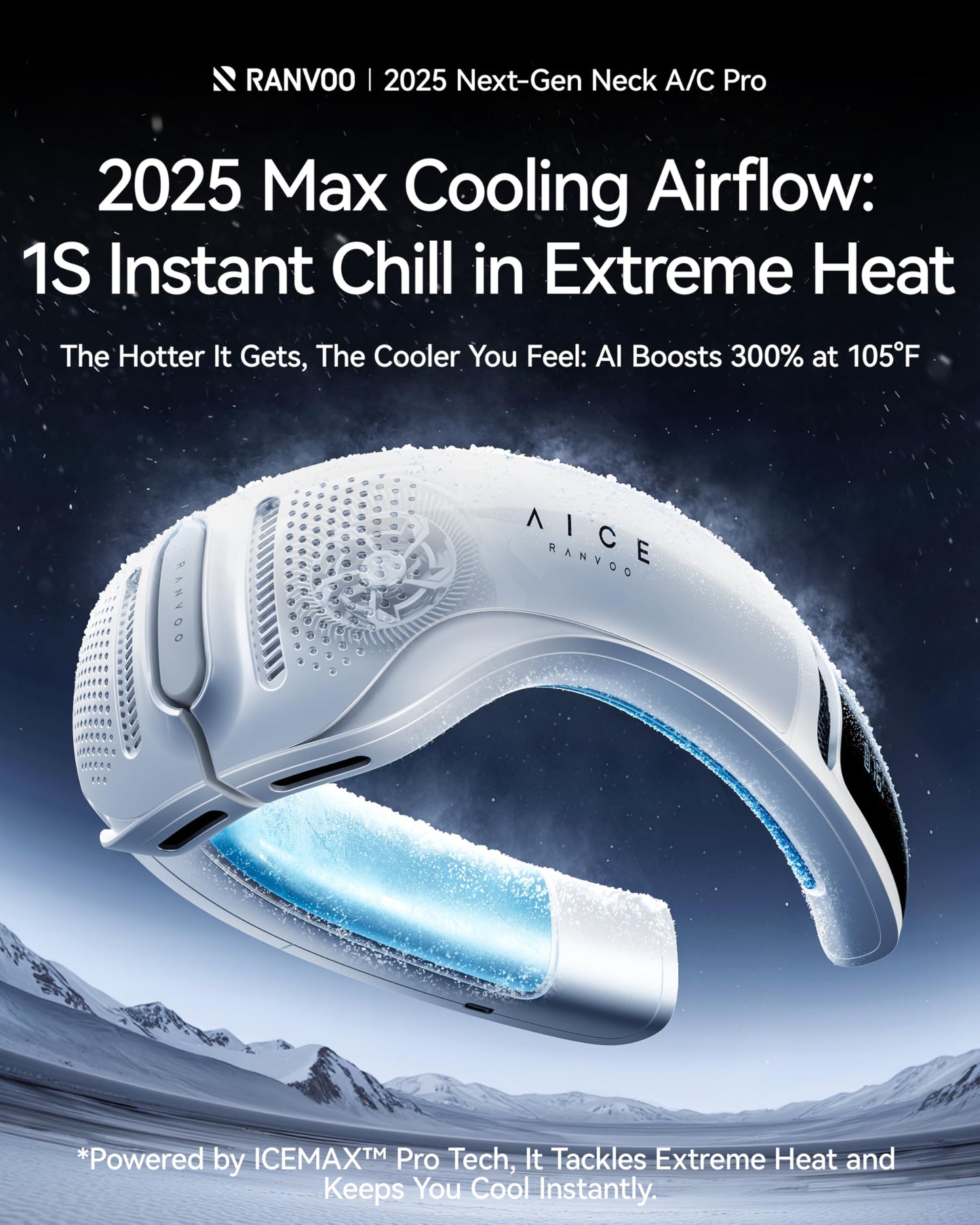 RANVOO AICE LITE Plus 2025 Max Cooling Airflow [No.1 Coolest & Most Durable] Neck Air Conditioner, Ultimate Immersive Personal AC 6,000 mAh Rechargeable Neck Fan Blow Cold Air, Gifts for Mom, White