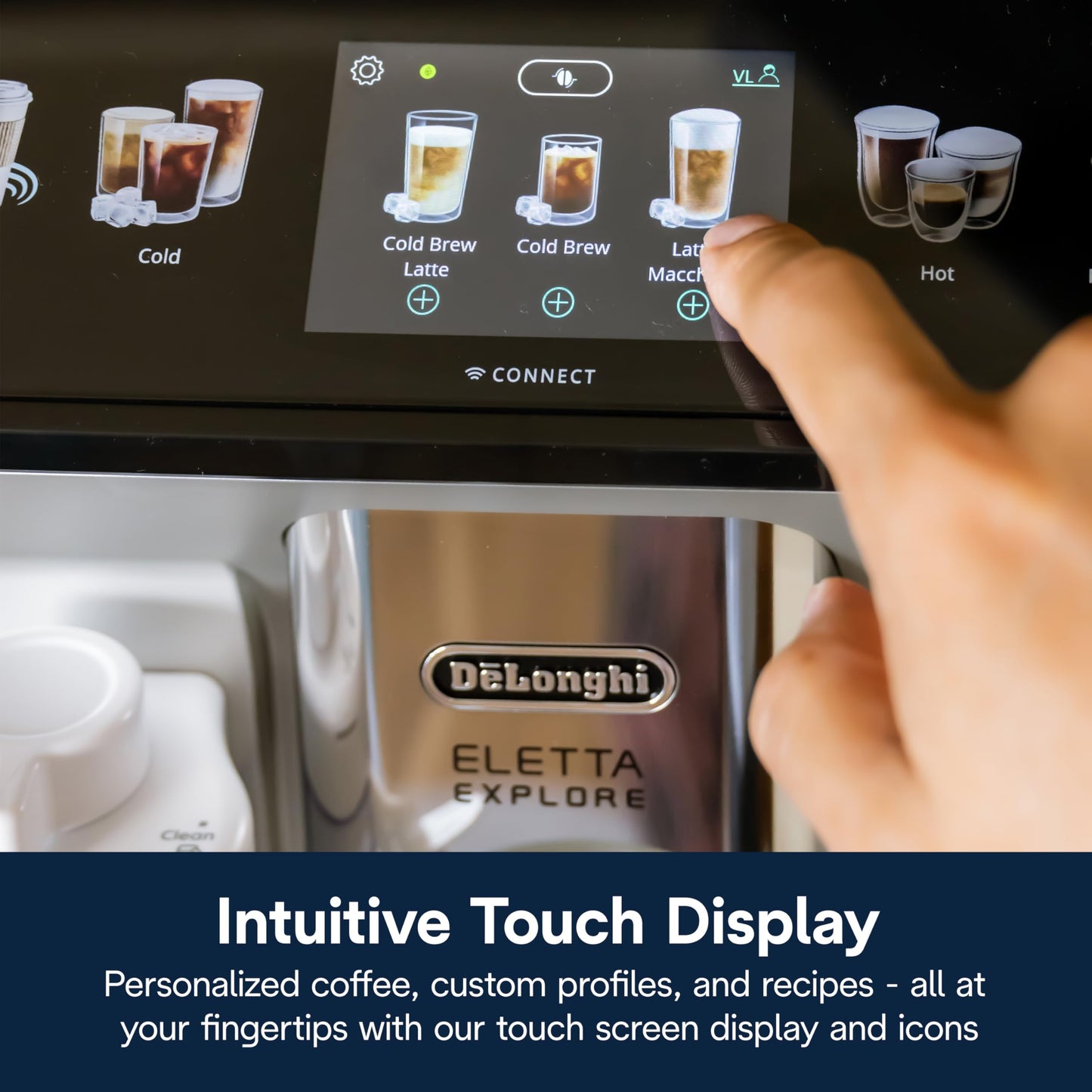 De'Longhi Eletta Explore Espresso Machine with Cold Brew, Automatic Hot & Cold Milk Frother for 50+ One Touch Recipes, Built-in Grinder, ECAM45086S