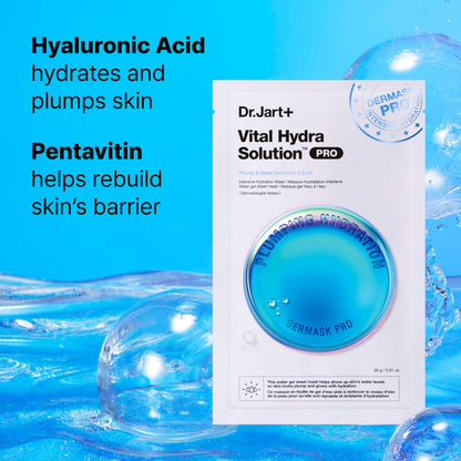 Dr.Jart+ Dermask Vital Hydra Solution Glow Korean Face Mask with Hyaluronic Acid for Glass Skin & Intense Hydration | Sheet Mask | Gifts for Women | Korean Skin Care, 5 Pack