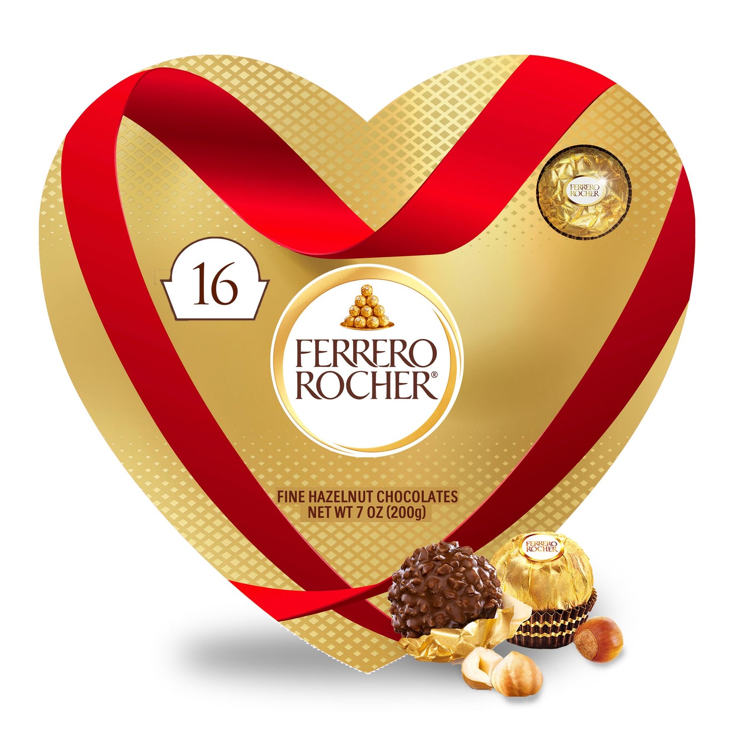 Ferrero Rocher Fine Hazelnut Chocolates, Valentine’s Day Heart Gift Box, 16 Piece Premium Chocolate for Gifting, 7 oz