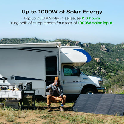 EF ECOFLOW Solar Generator DELTA 2 Max 2048Wh With 400W Solar Panel, LFP Battery Portable Power Station Up to 3400W AC Output Fast Charging 0-80% in 43 Min solar powered generator For Camping, RV